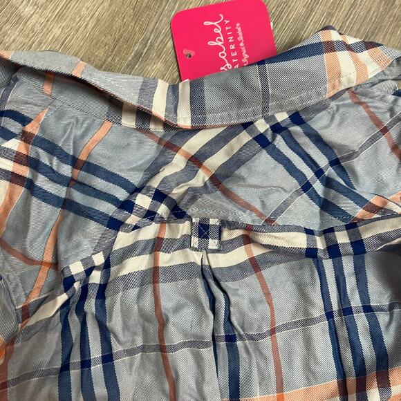 Isabel Maternity Blue Woven Collared Popover Plaid Shirt - Size XS - NWT - Picture 6 of 7